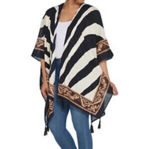 Theodora & Callum Open Front Ruana Tassels-Zebra-black/white Missy scarf A003151